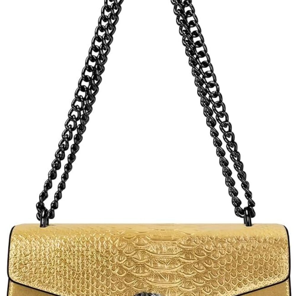 Women's Leather Crossbody Bag Snake Print Square Satchel Chain Strap